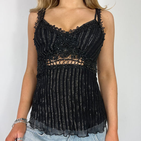 00s vintage black lace cami top - Size S