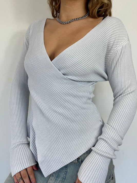 90s ribbed knit wrap top - Size S/M