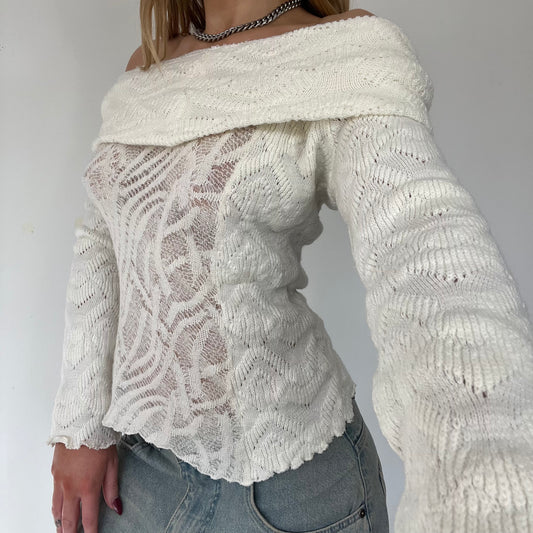 90s cream knit off shoulder jumper - Size S