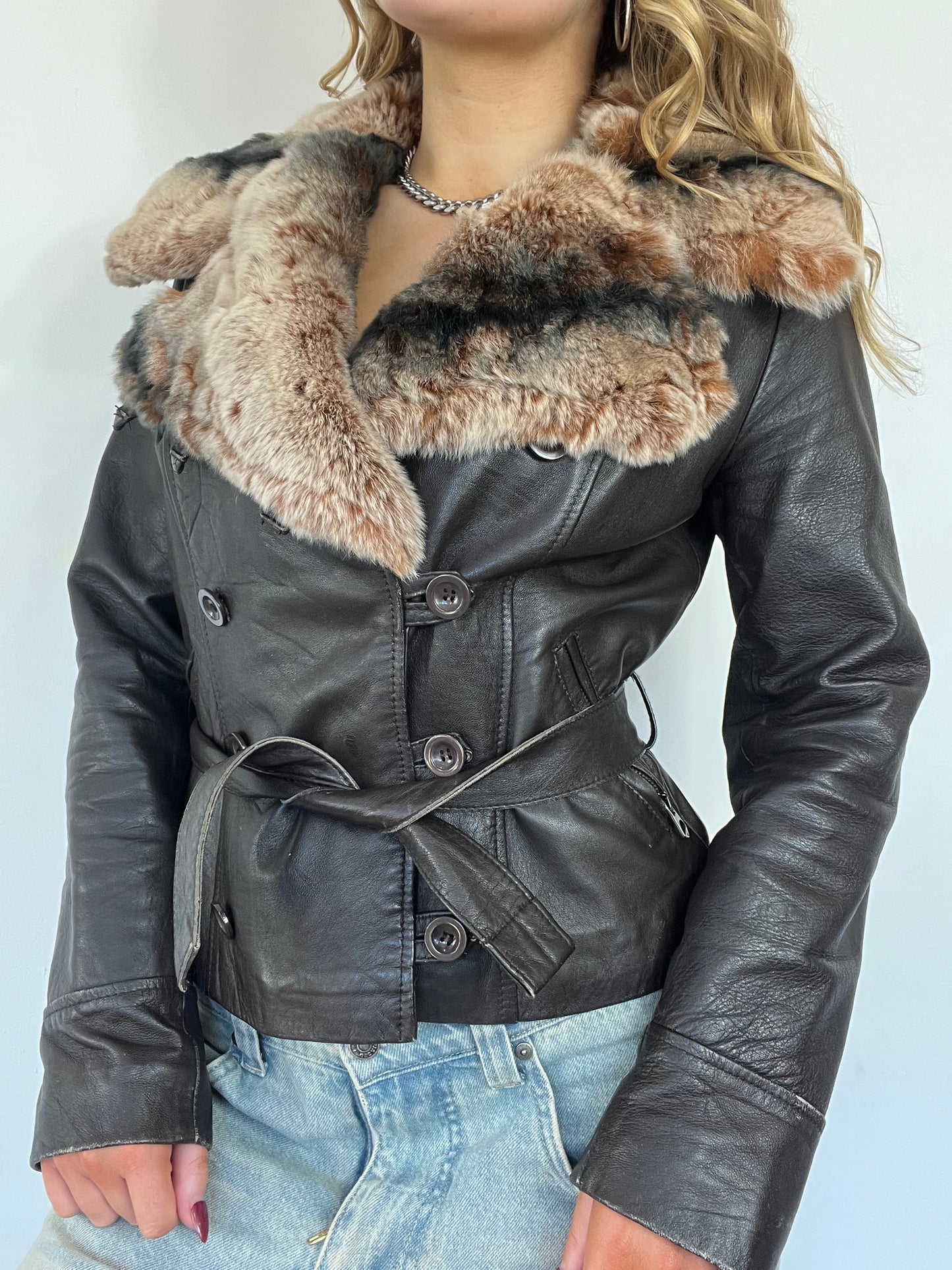 90s Afghan Leather Fur Jacket - Size M