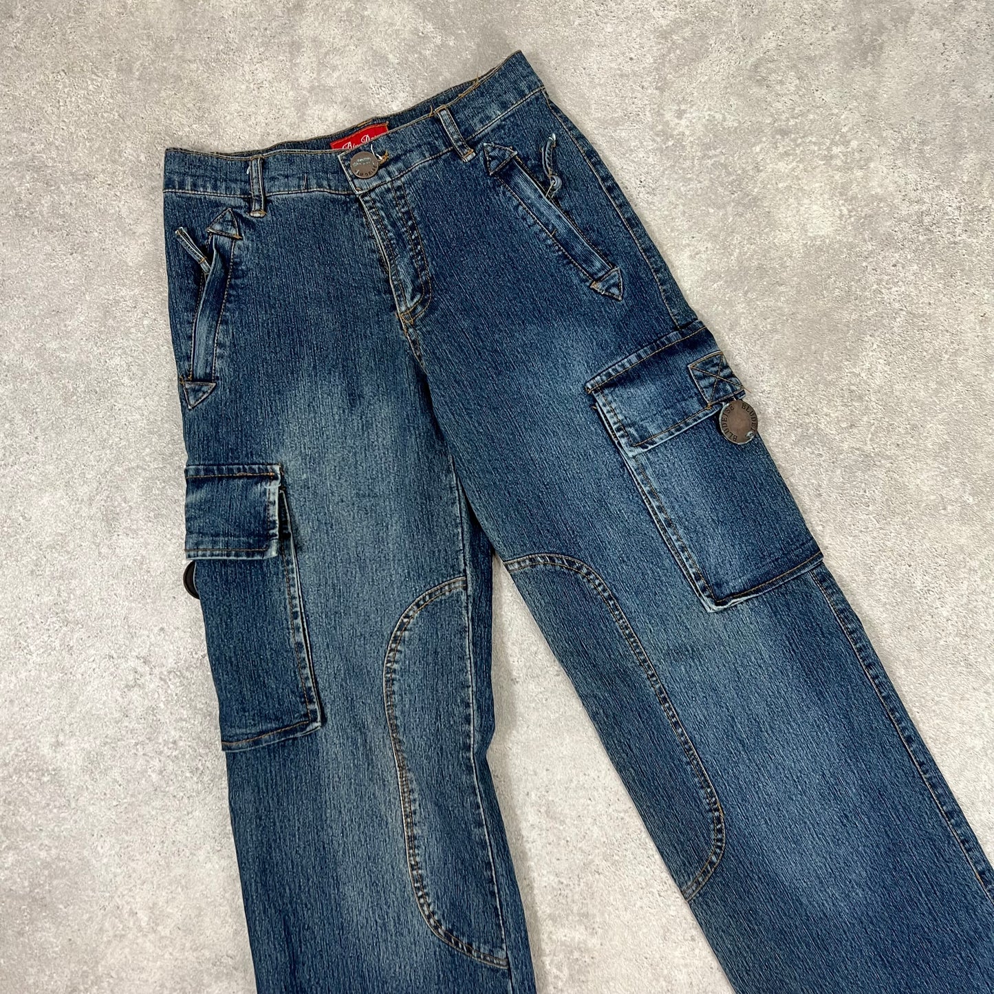 90s Dark Wash Denim Cargo Jeans w26