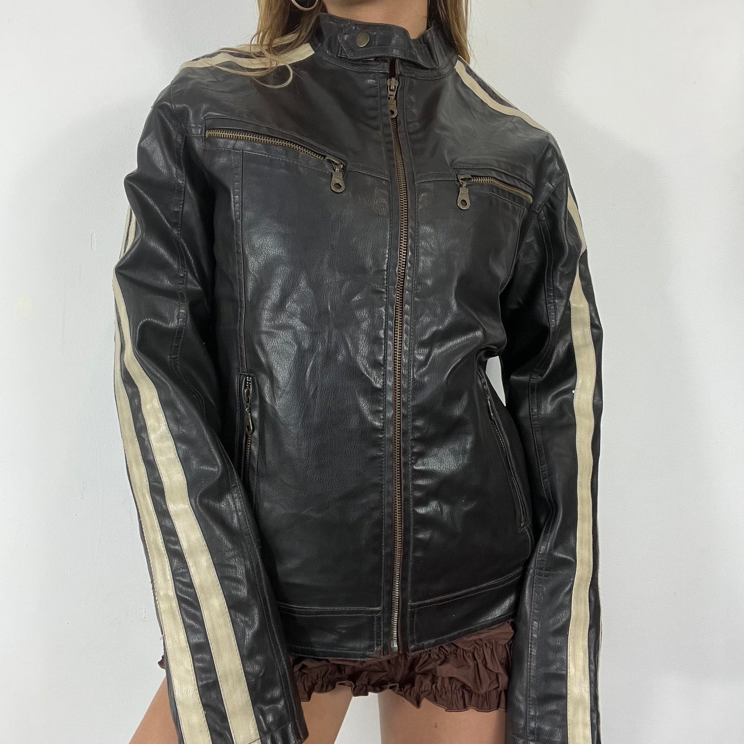 Vintage 90s biker real leather jacket - Size L