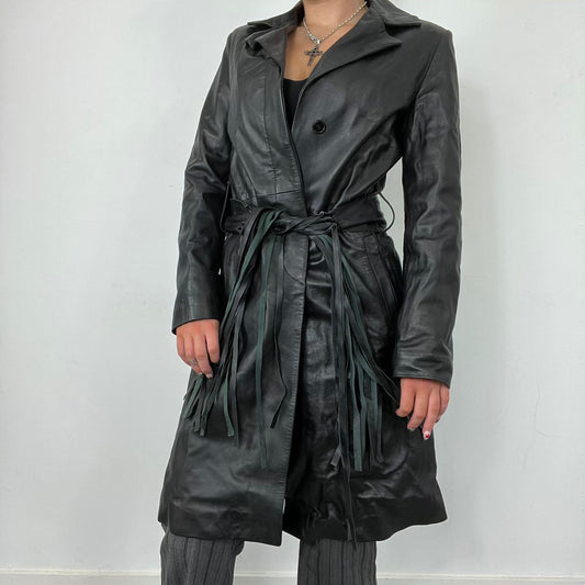 Leather Longline Tassel Trench Coat (M)