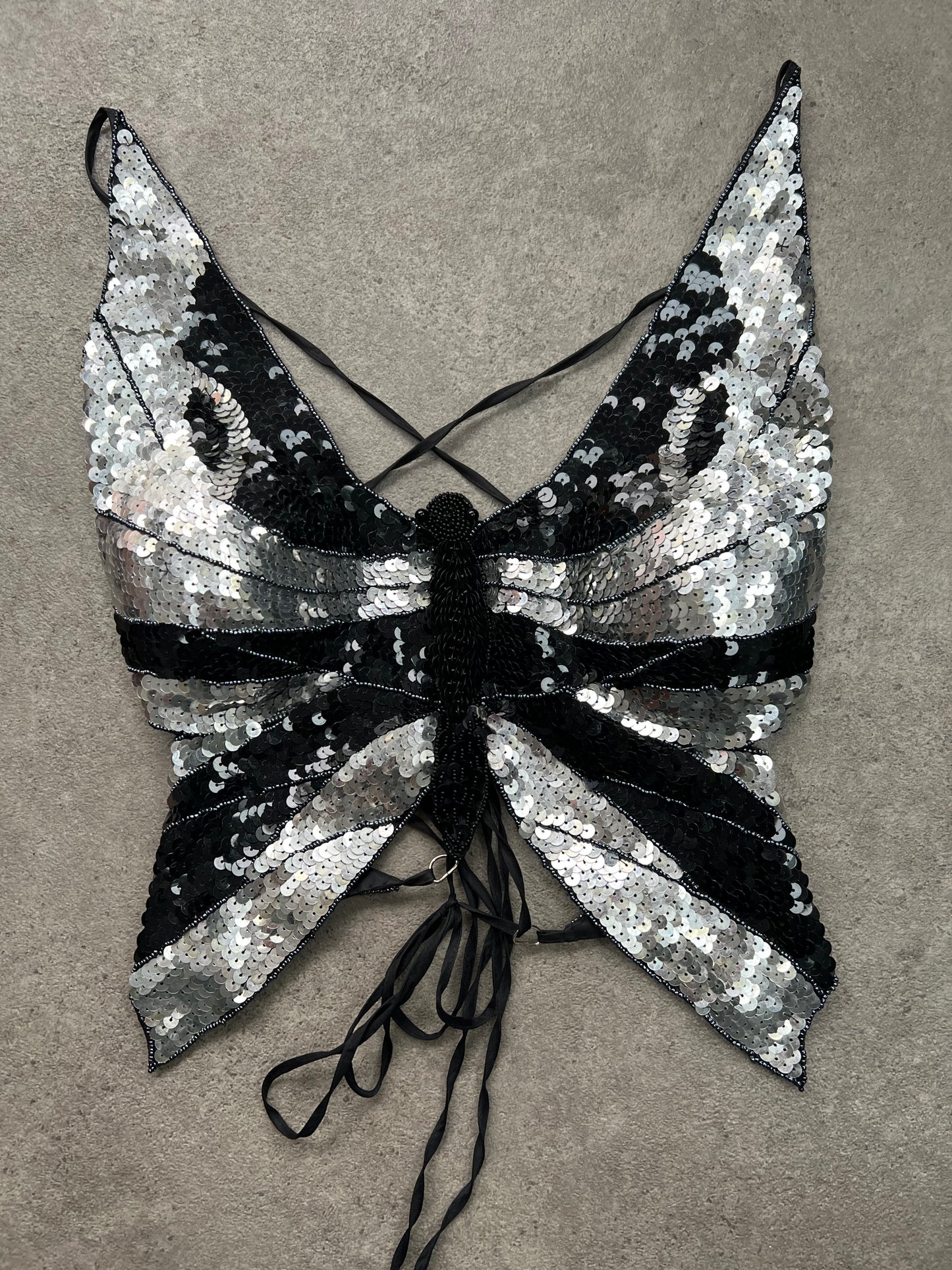 00s sequin butterfly backless top - Size S