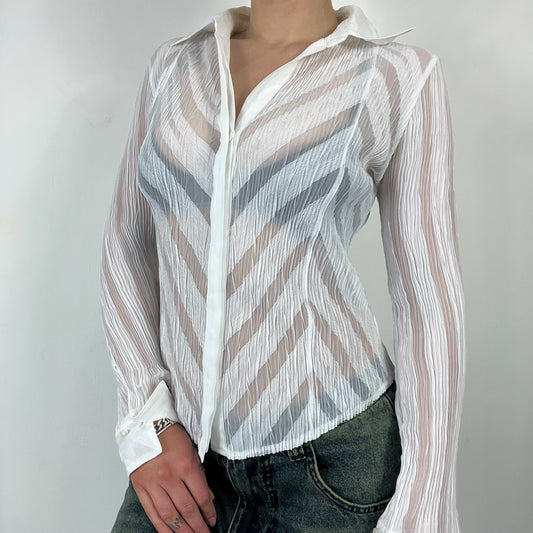 90s white mesh striped shirt - Size Small