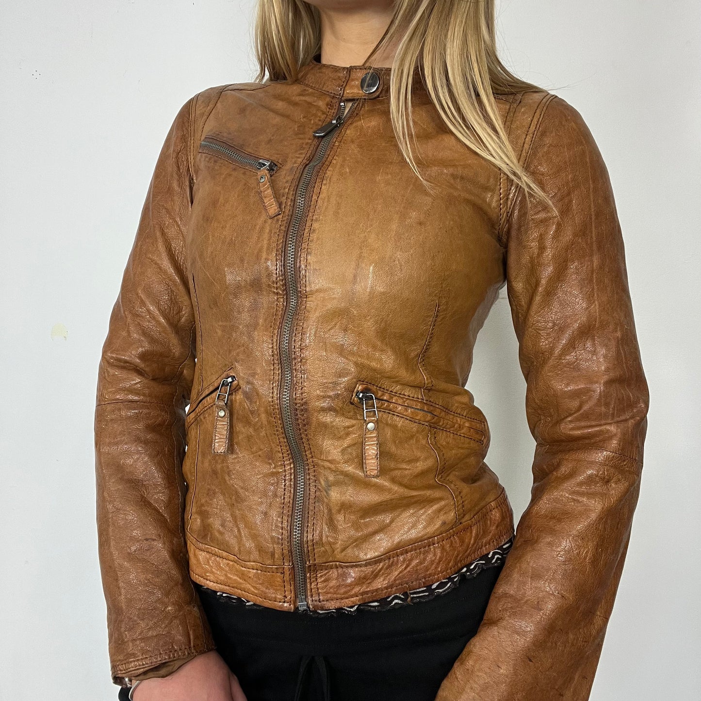 Y2K real leather moto jacket - Size S