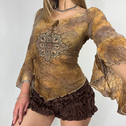 70s style tie dye flare sleeve asymmetrical - Size S