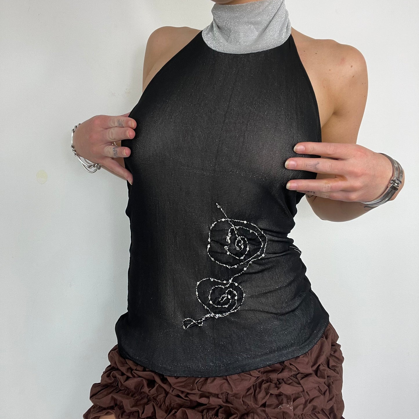 00s vintage double mesh layered halter neck top - Size S