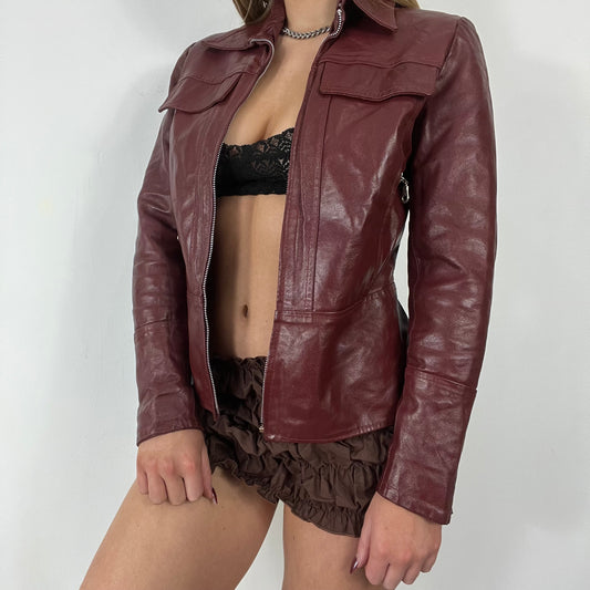 90s burgundy leather jacket - Size S