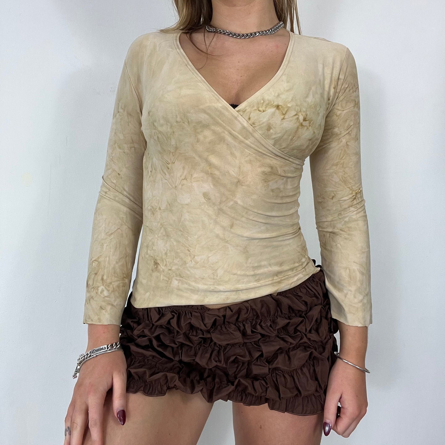 90s suede wrap long sleeve top - Size S