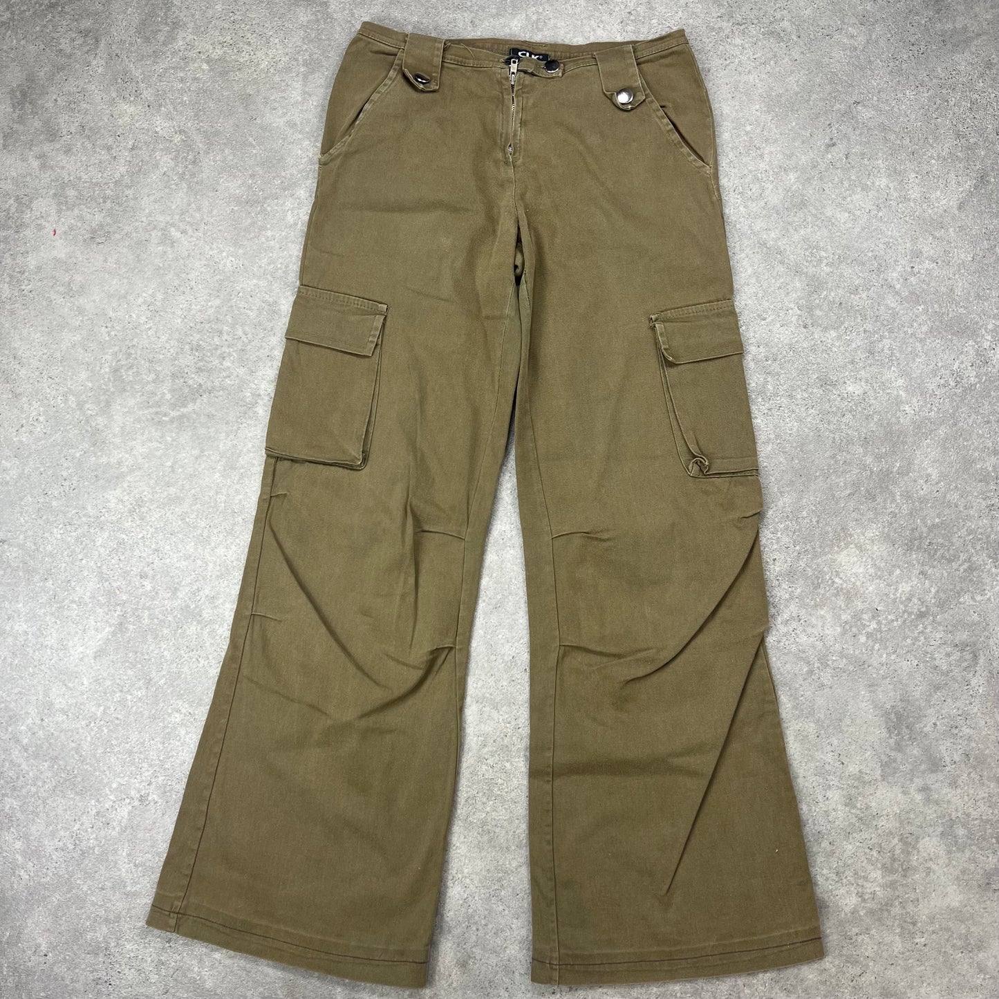 Khaki baggy fit cargo style cotton trousers