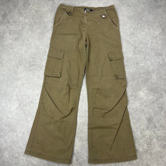 Khaki baggy fit cargo style cotton trousers