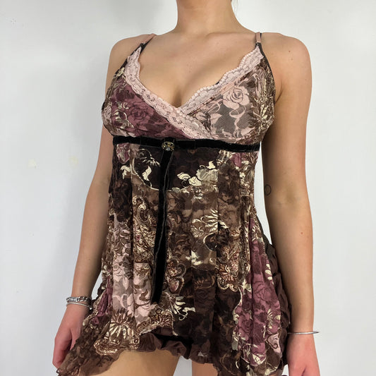 00s lace graphic print fairy cami top - Size S/M