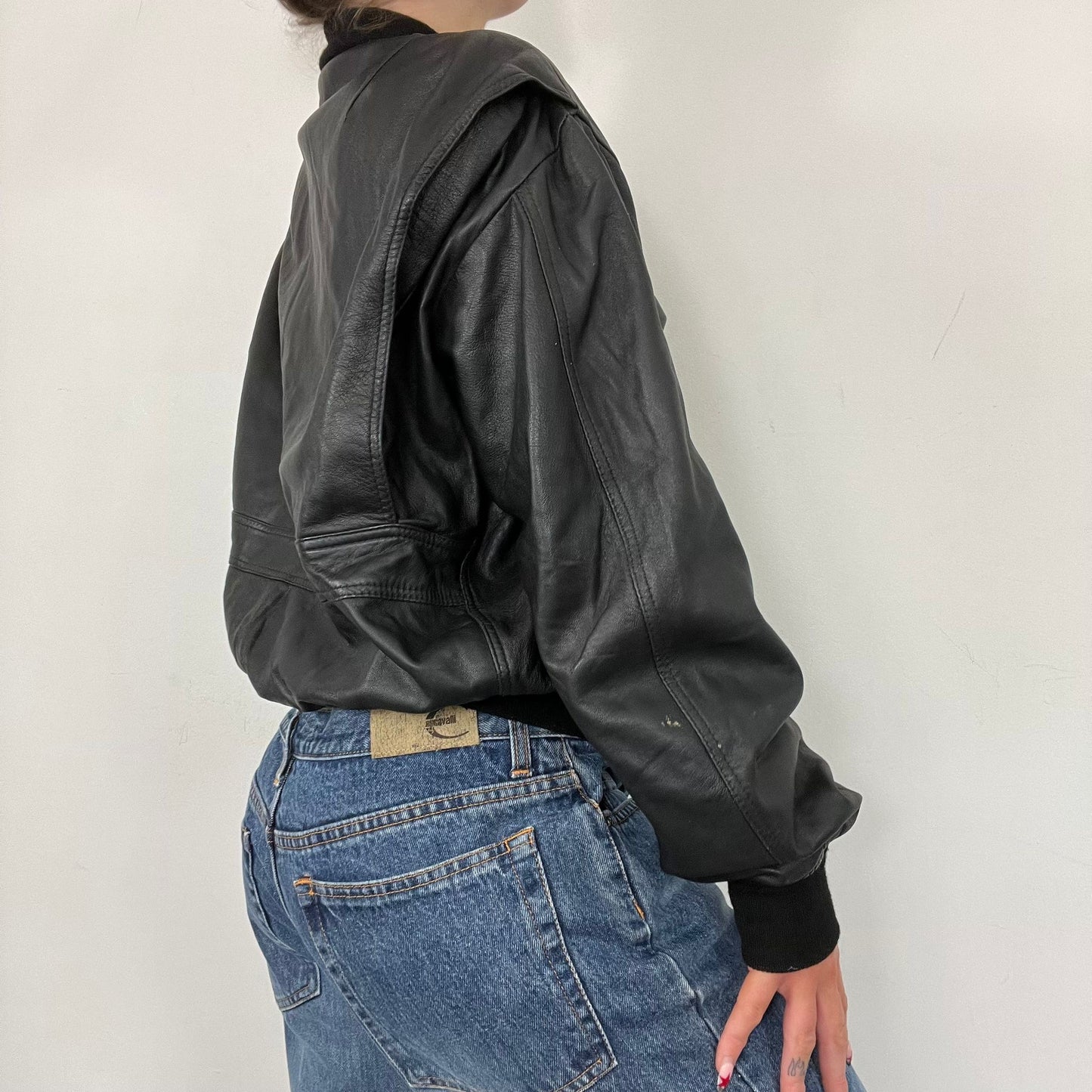 Faux Leather Button Up Bomber Jacket (M)