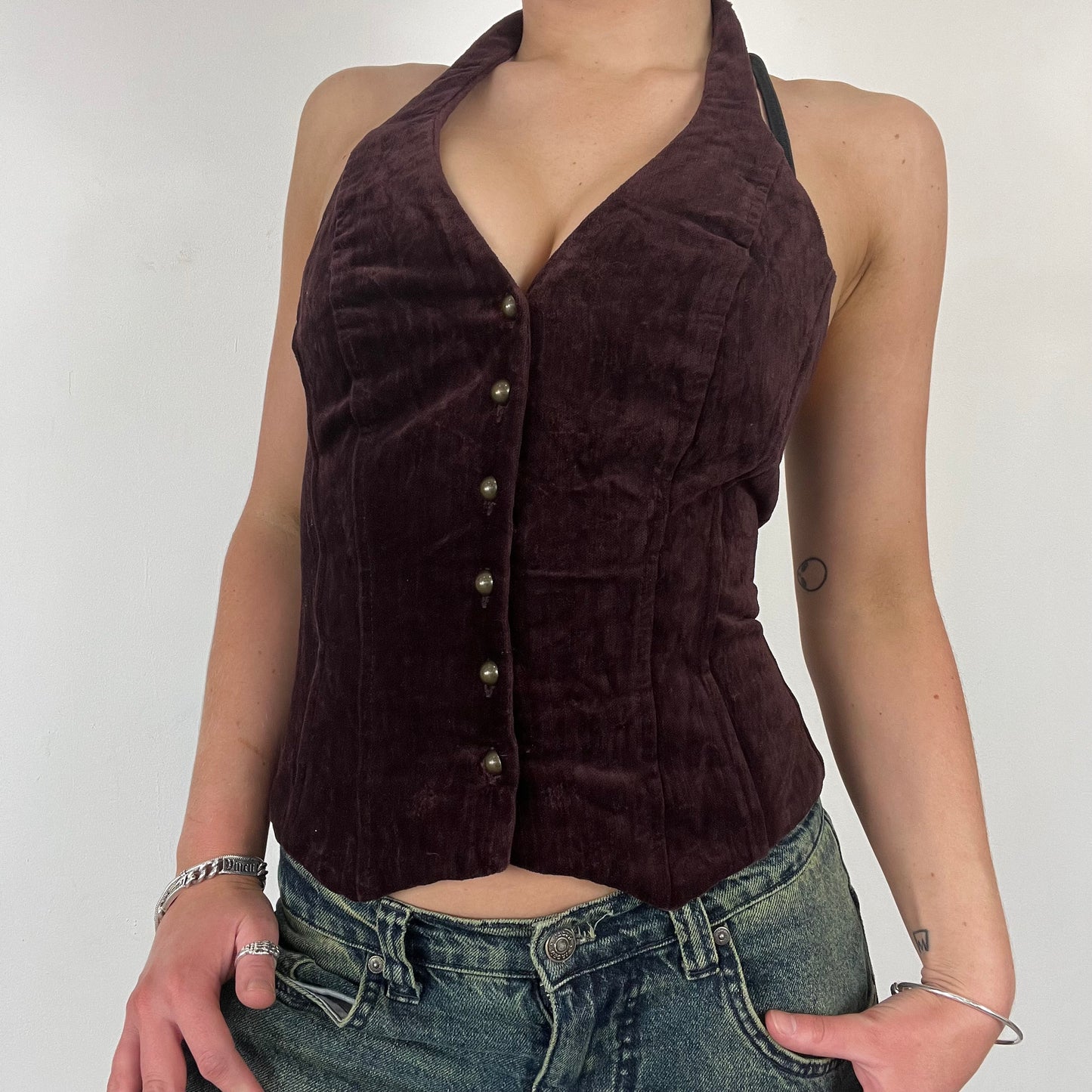 90s corduroy halter neck top - Size S