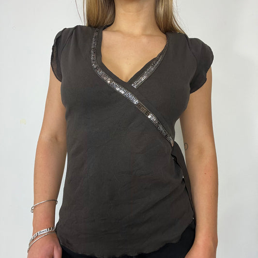 Y2K vintage brown sequin wrap top - Size M
