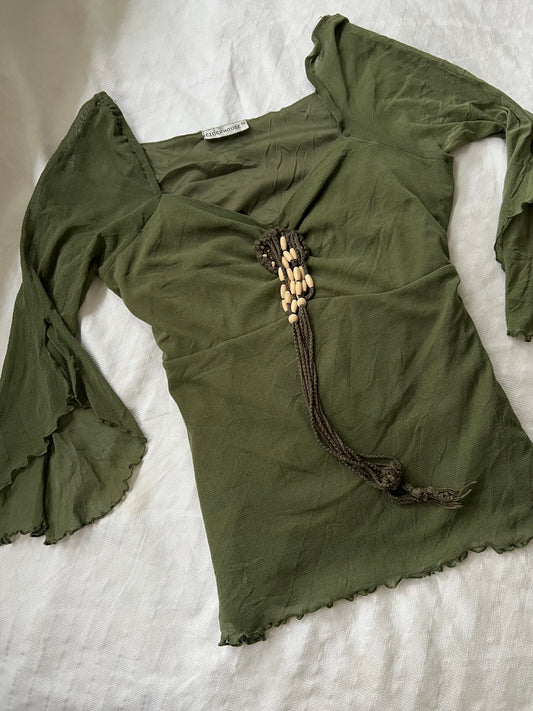 90s flared mesh boho top lace - Size S/M