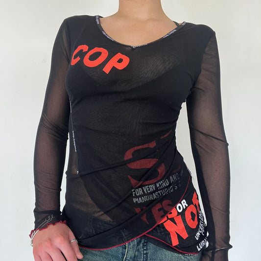 90s Cop Copine mesh graphic print long sleeve top - Size S