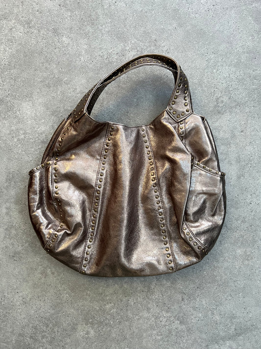 90s large gold metallic studded hand bag