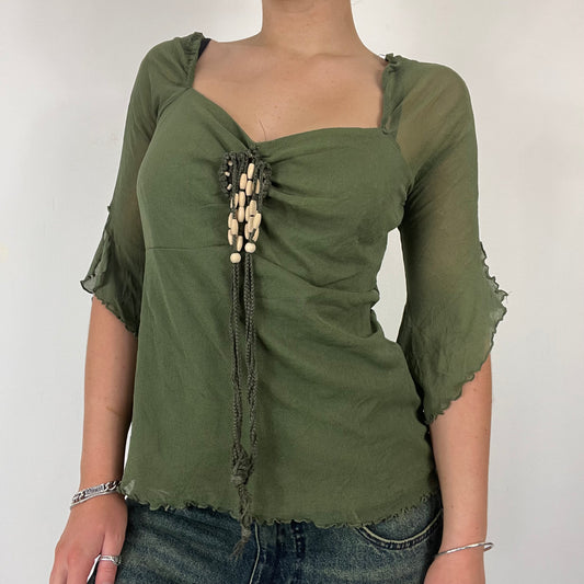 90s flared mesh boho top lace - Size S/M