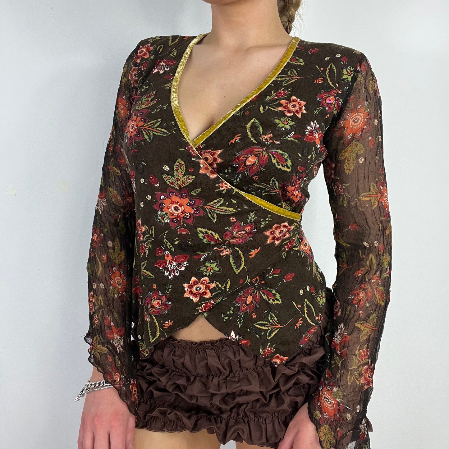 00s wrap graphic print top - Size S