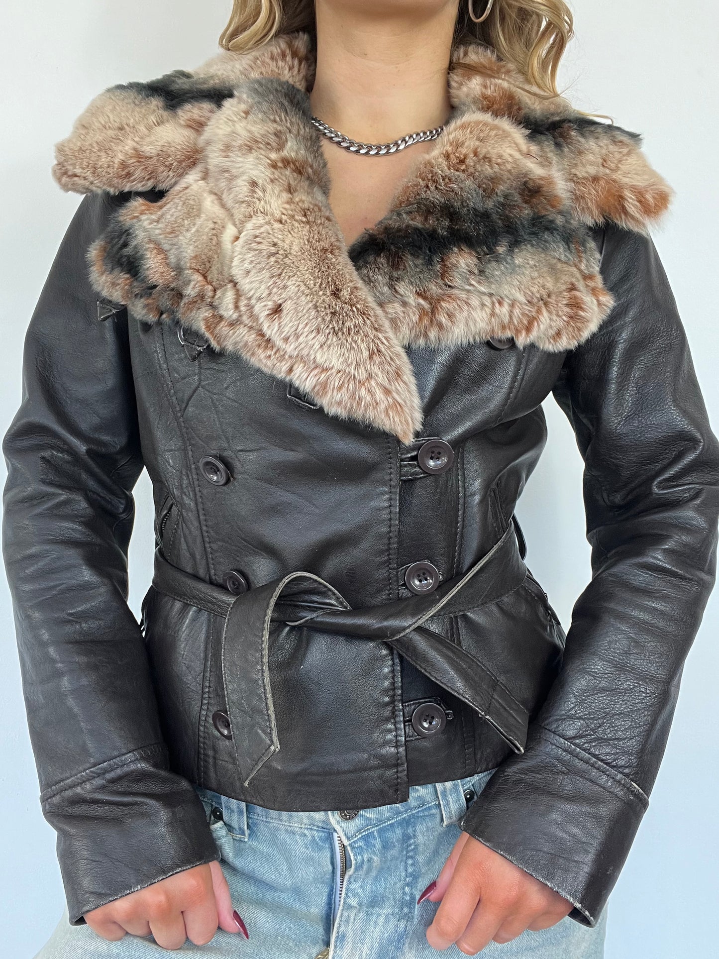 90s Afghan Leather Fur Jacket - Size M