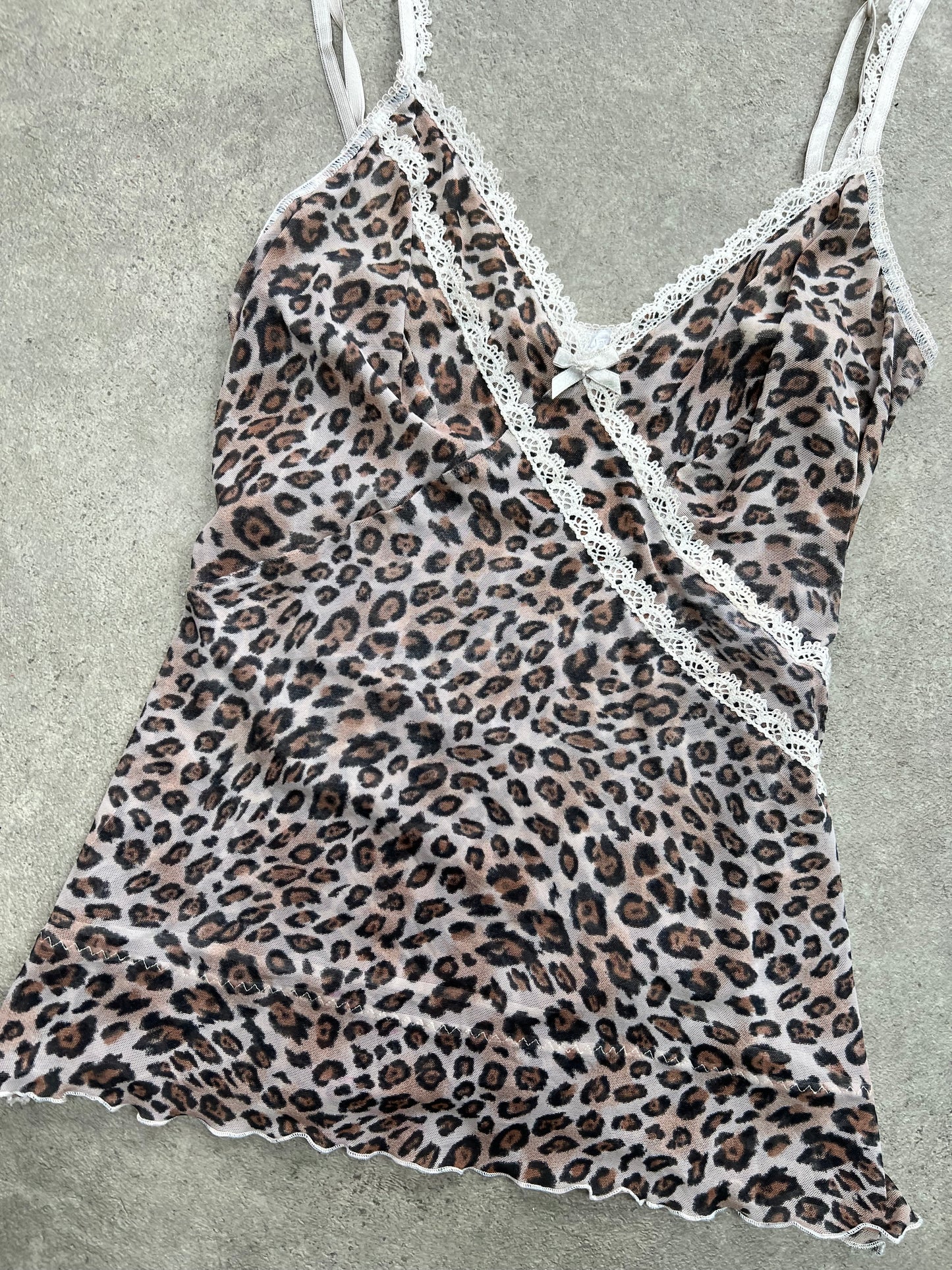 90s leopard lace trim mesh cami - Size M