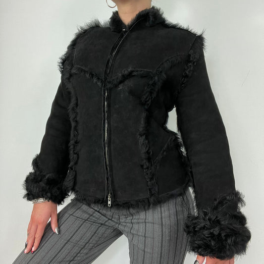 Black Fur Leather Short Coat (S)