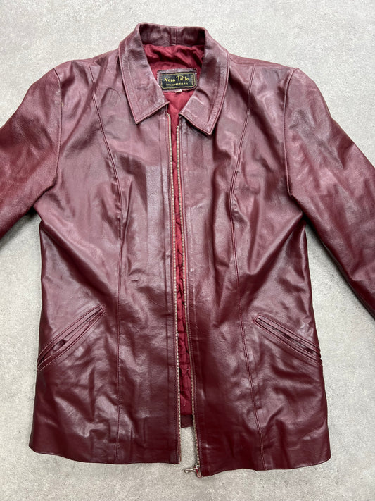 00s vintage burgundy real leather jacket - Size M