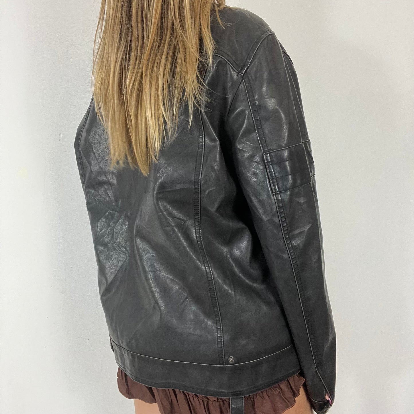 90s black real leather oversized bomber jacket - Size L