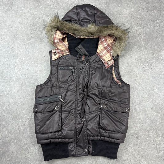 Fur Trim Hooded Gilet