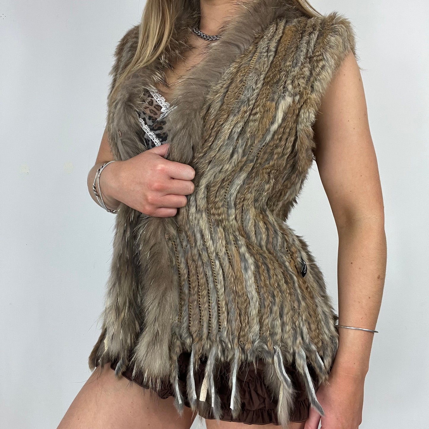 90s boho tassle fur gilet - Size M