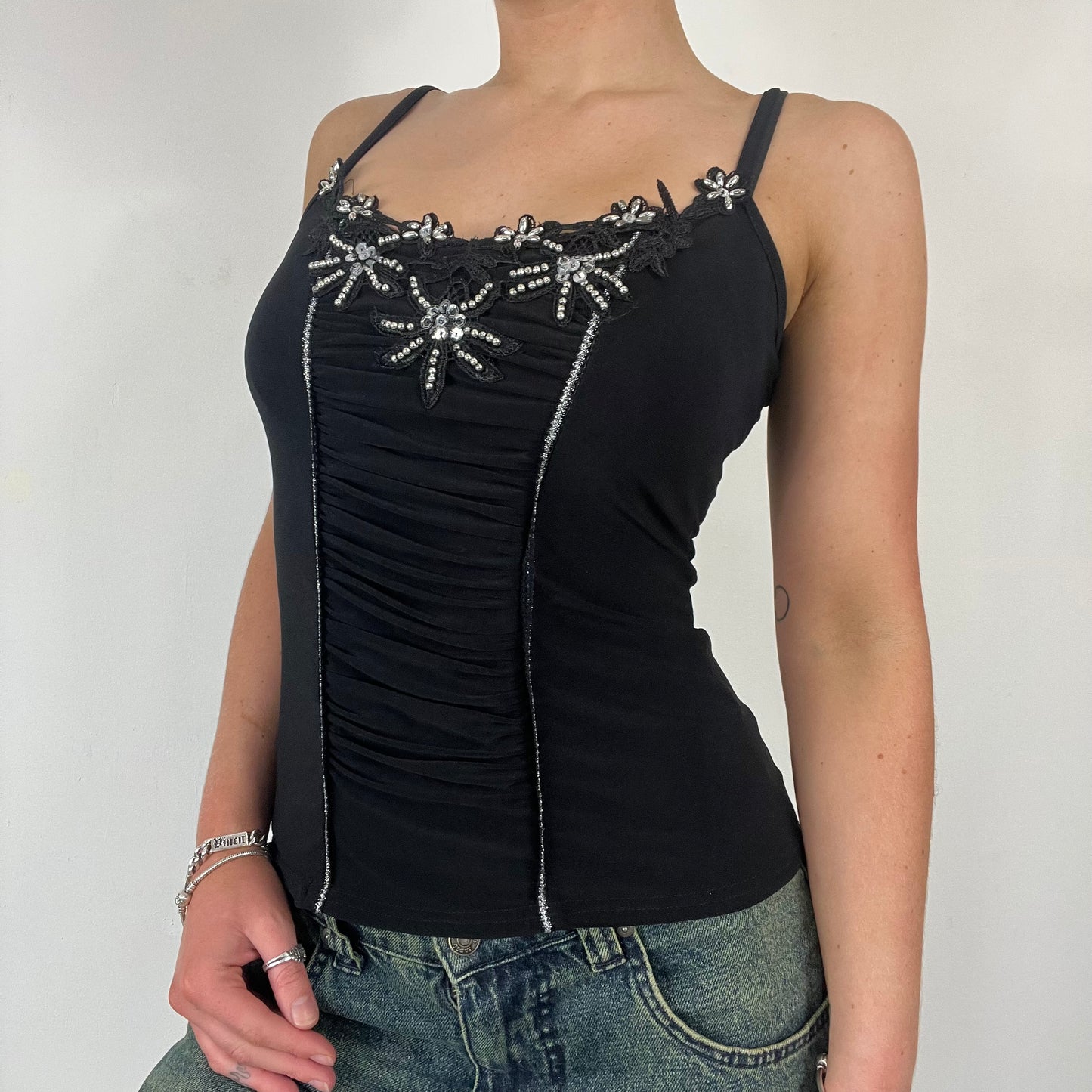 Y2K orsay sequin ruched cami top - Size S