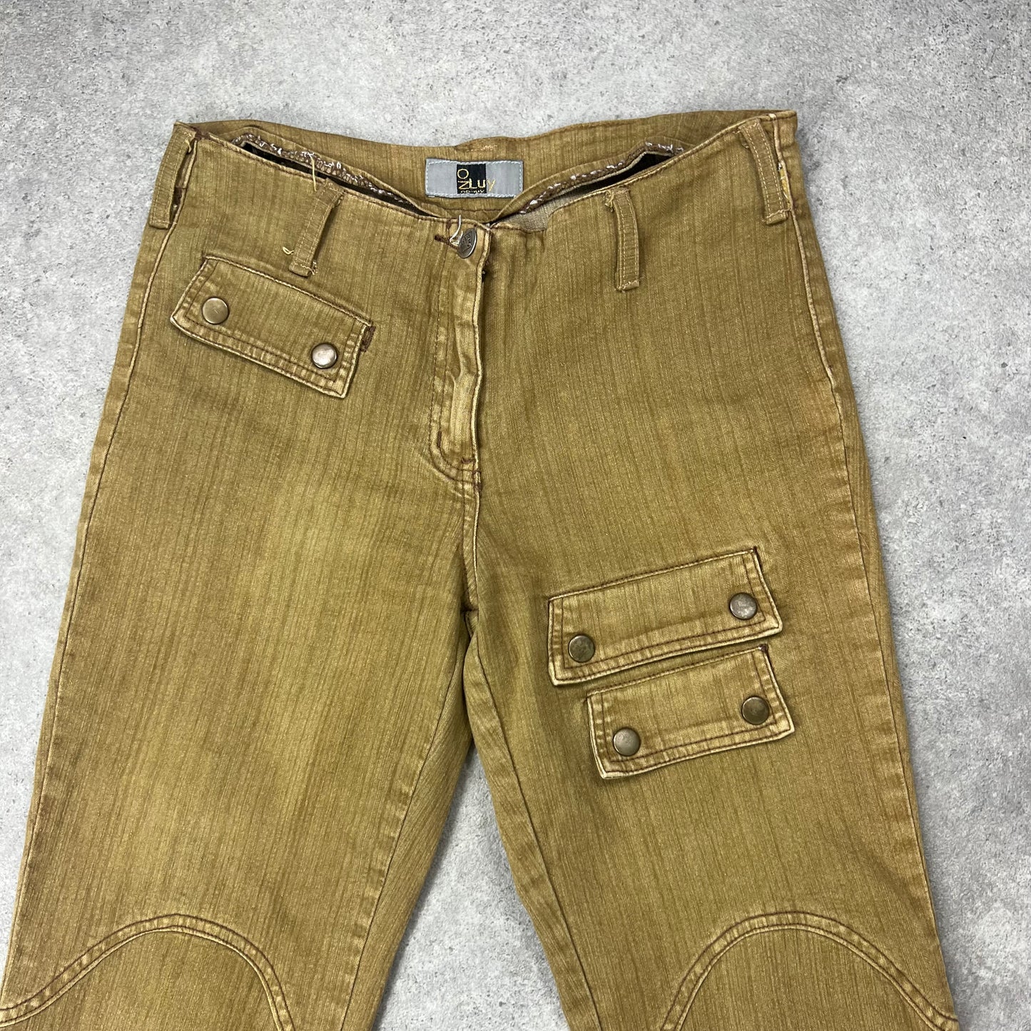 Khaki green brown flare pocket detail trousers