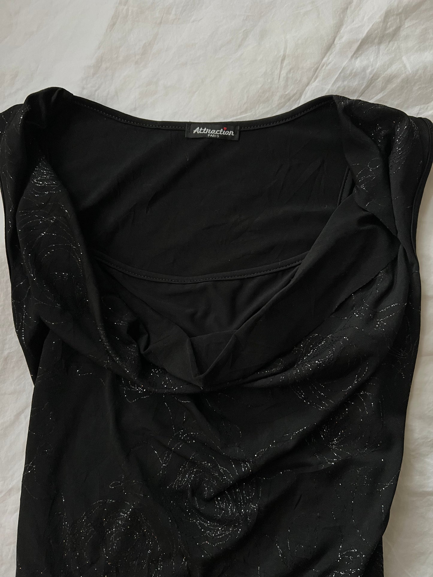 90s cowl neck glitter print top - Size S