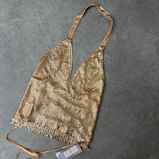 00s gold chain mail backless top - Size S