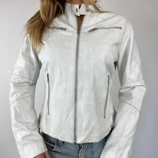 90s real leather white moto jacket - Size M