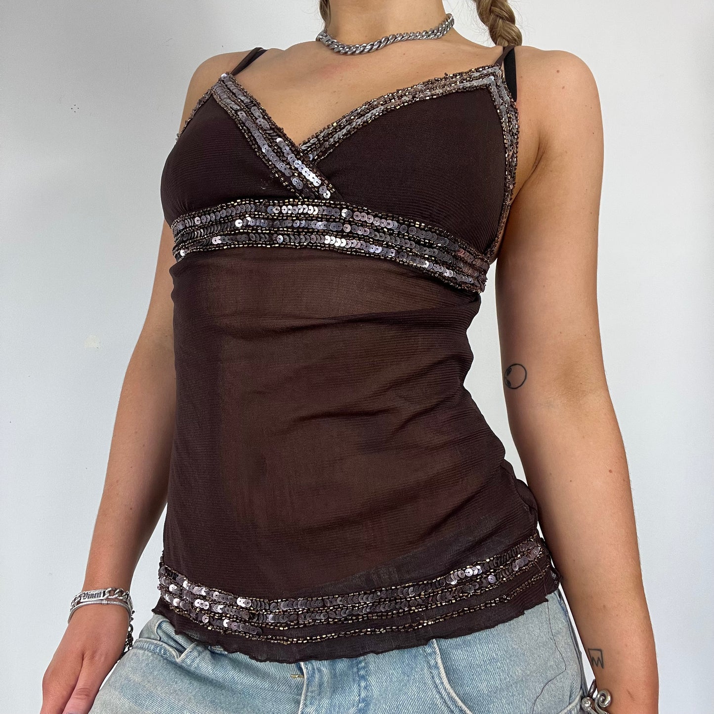 90s sequin mesh cami top - Size S