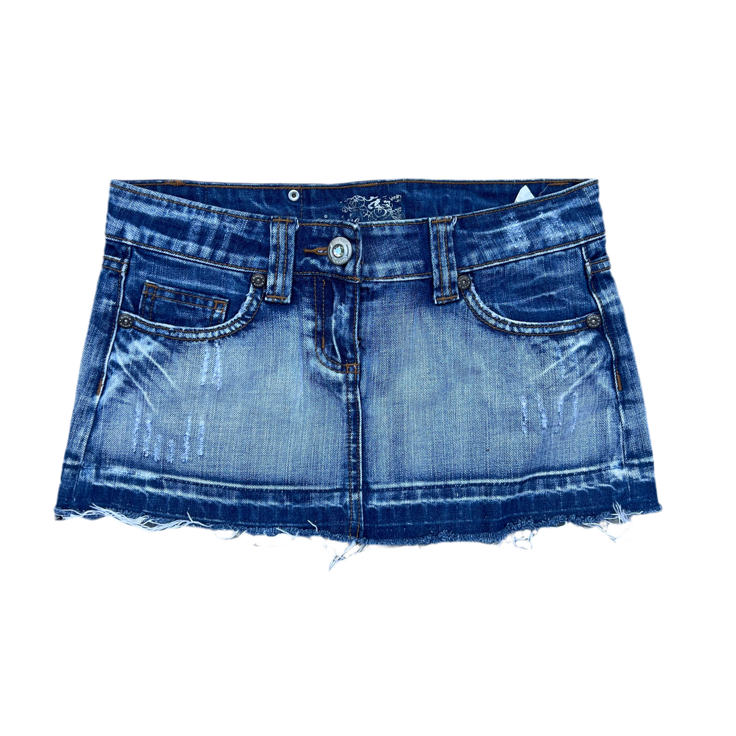 Y2K Denim PIMKIE Diamonte Pocket Distressed Micro Skirt