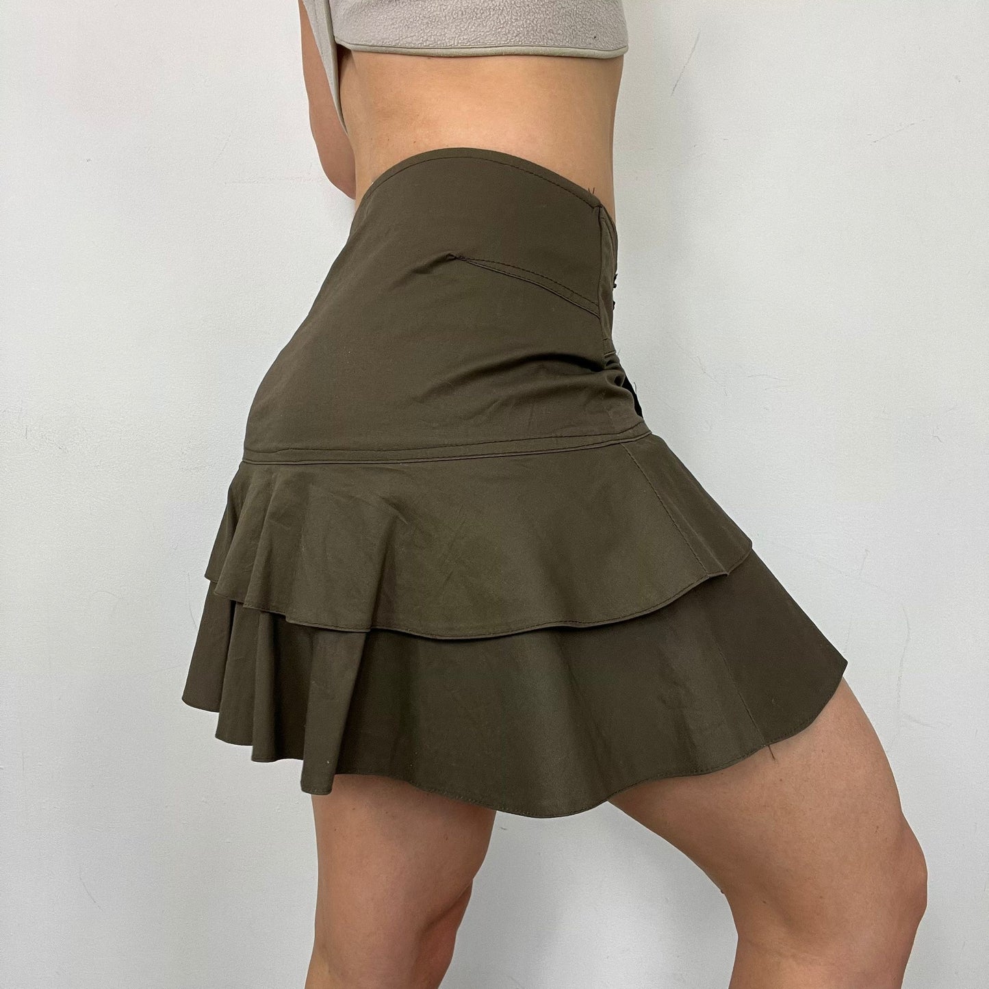 Y2K Belted Khaki Rara Mini Skirt (S)