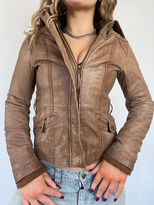 90s Fitted Real Leather Jacket - Size S