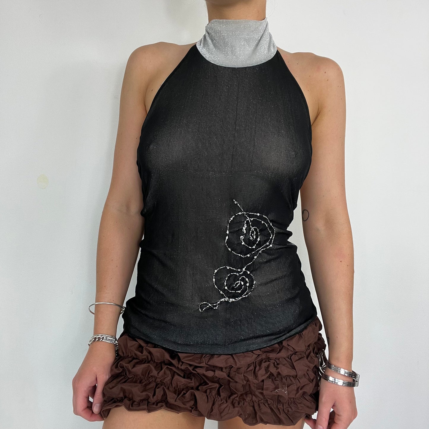 00s vintage double mesh layered halter neck top - Size S