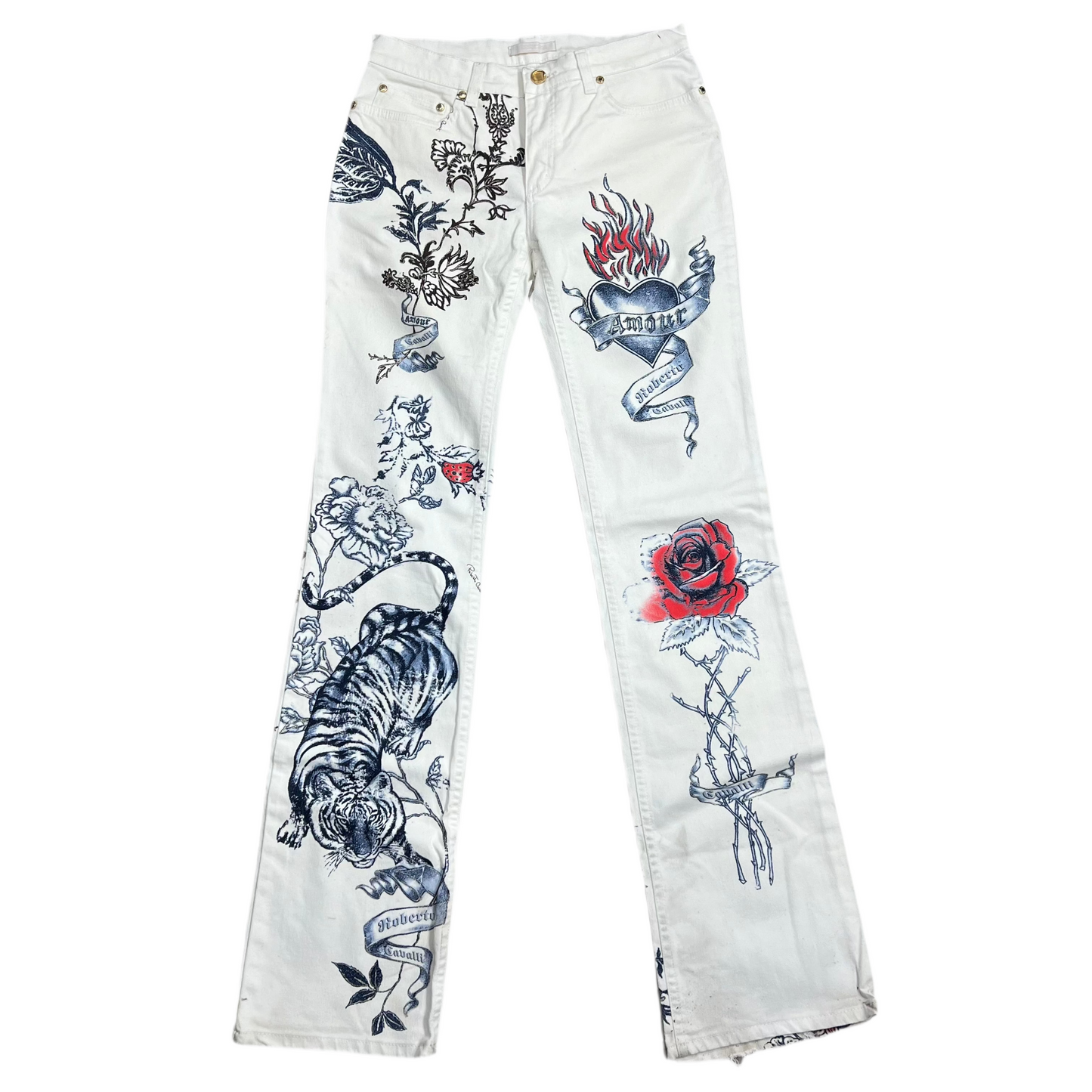 Y2K Roberto Cavalli White Printed Jeans