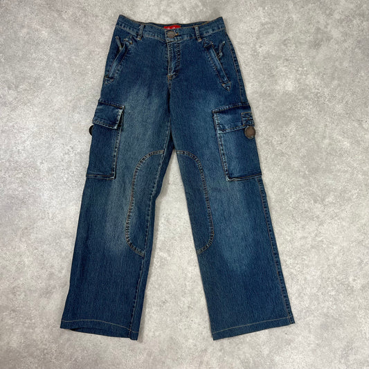 90s Dark Wash Denim Cargo Jeans w26