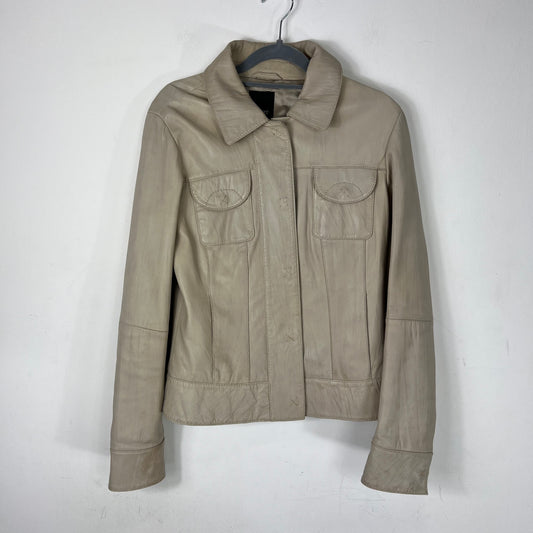 Cream leather stitch detail jacket - S/M