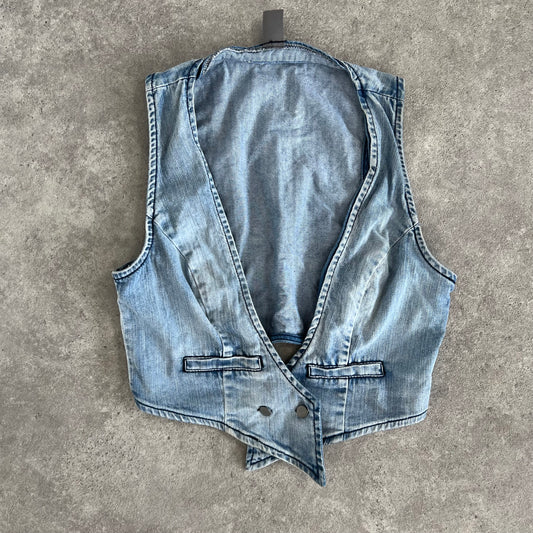 Y2K light wash denim waist coat - Size S