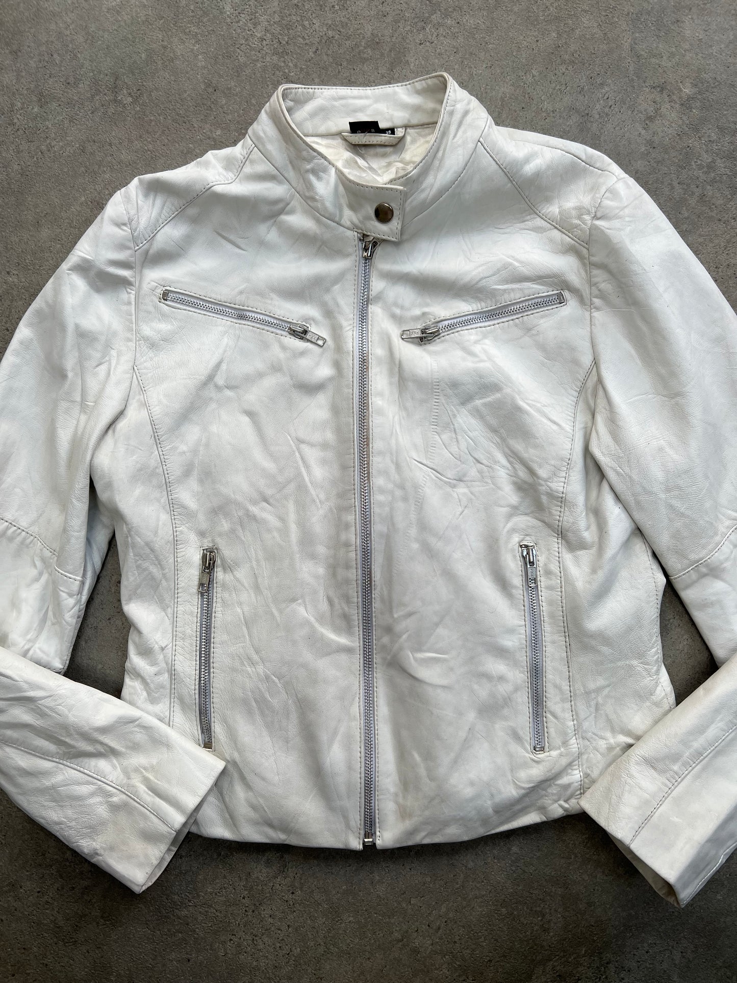 90s real leather white moto jacket - Size M