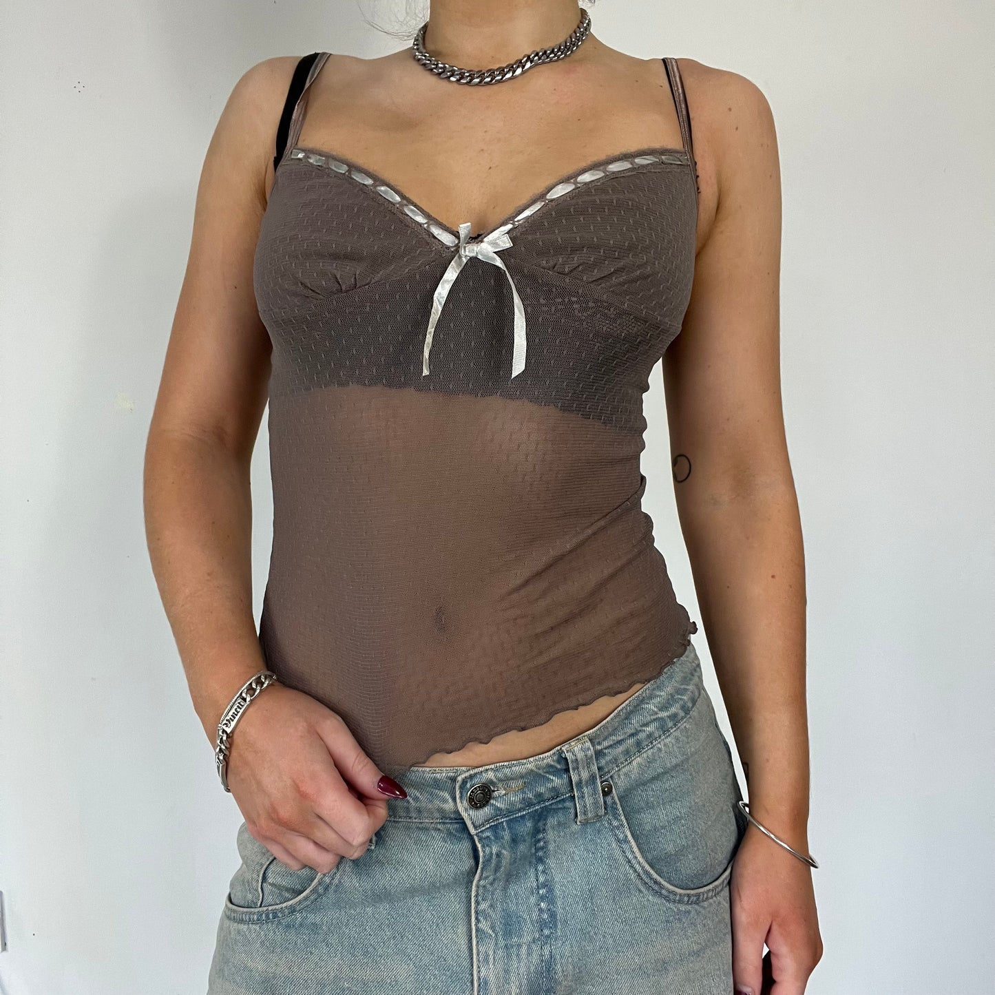 90s mesh polka dat cami top - Size S