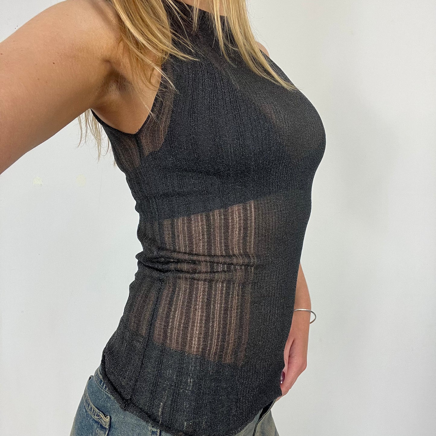 90s mesh shimmer sheer vest top - Size S