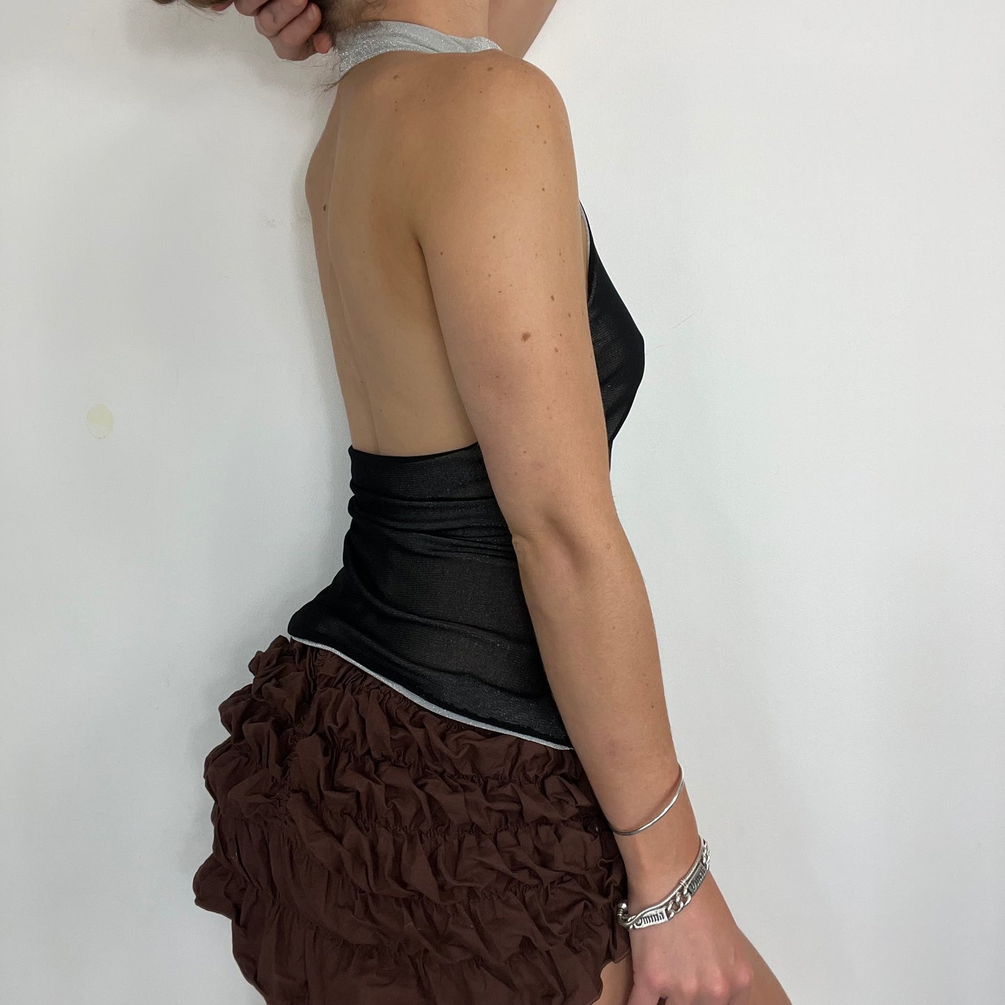 00s vintage double mesh layered halter neck top - Size S